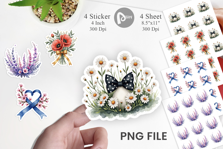 Vintage Floral Bow Sticker