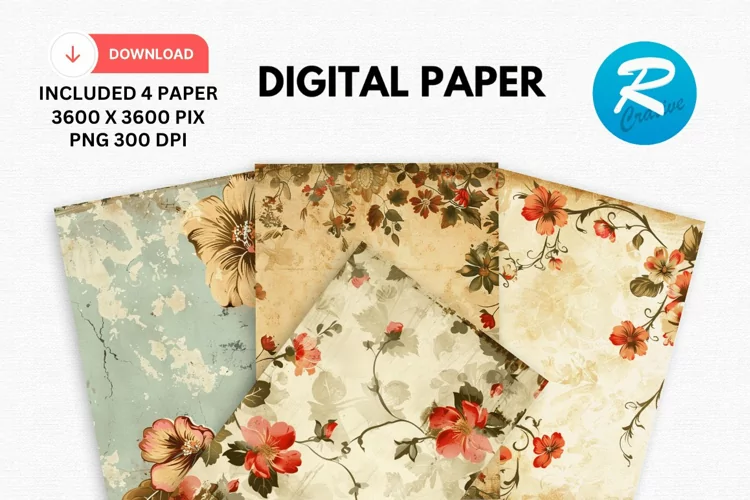 Vintage Floral Digital Paper, Vintage Floral Background