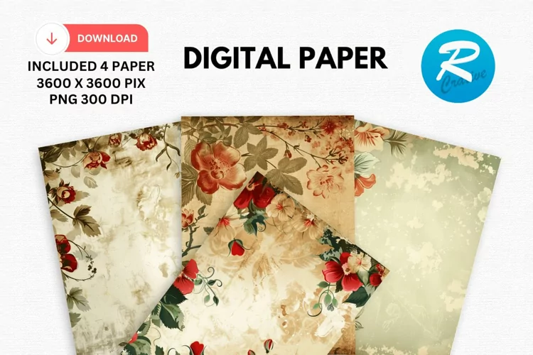 Vintage Floral Digital Paper, Vintage Floral Background
