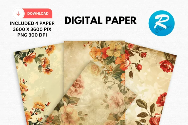 Vintage Floral Digital Paper, Vintage Floral Background