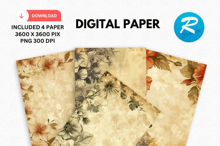 Vintage Floral Digital Paper, Vintage Floral Background