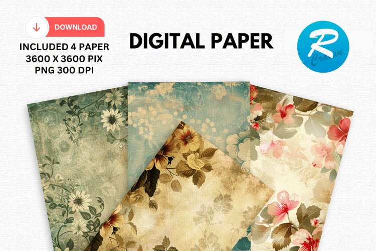 Vintage Floral Digital Paper, Vintage Floral Background
