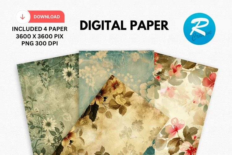 Vintage Floral Digital Paper, Vintage Floral Background