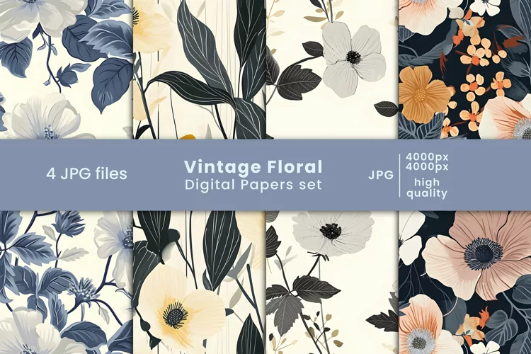 vintage floral digital papers and flower patterns