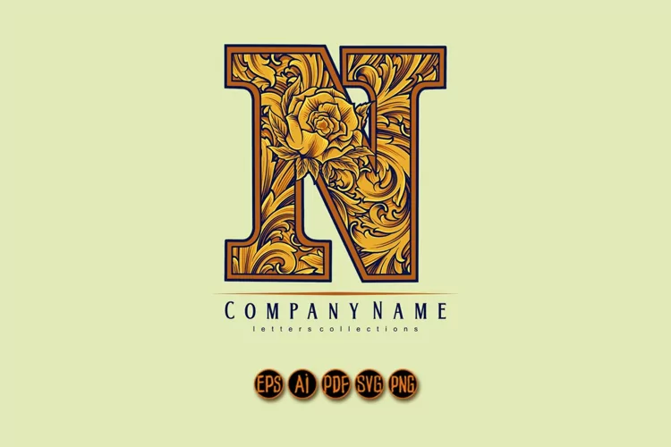 Vintage floral engraved initial N monogram letter