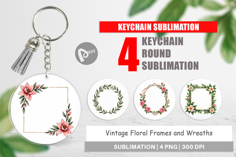 Vintage Floral Frames Wreaths Keychain