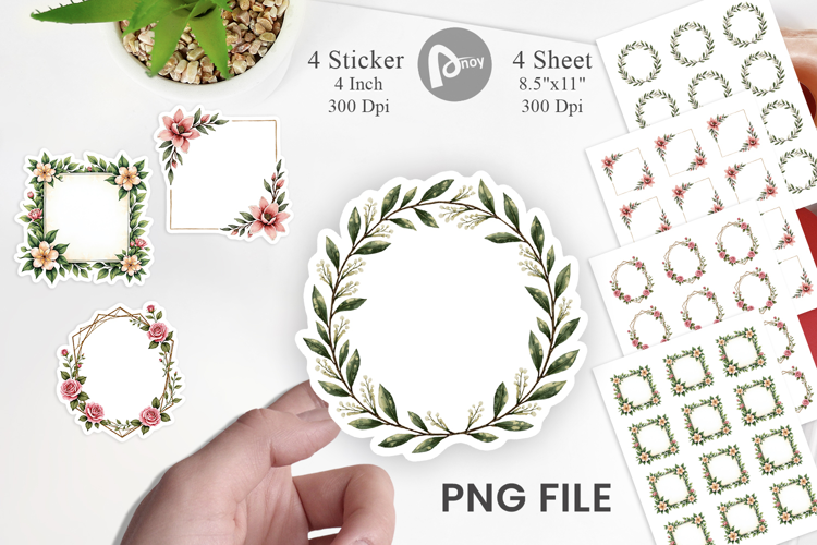 Vintage Floral Frames Wreaths Sticker