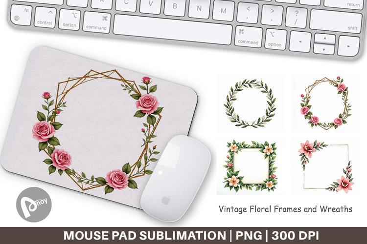 Vintage Floral Frames Wreaths Mouse Pad