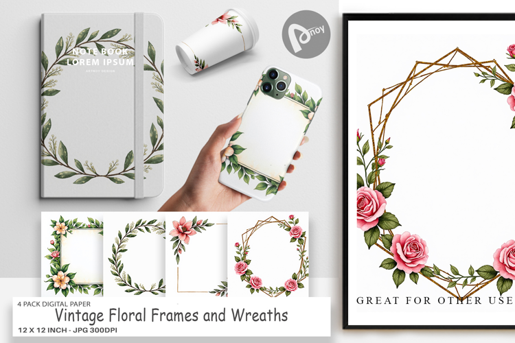 Vintage Floral Wreaths Digital Paper