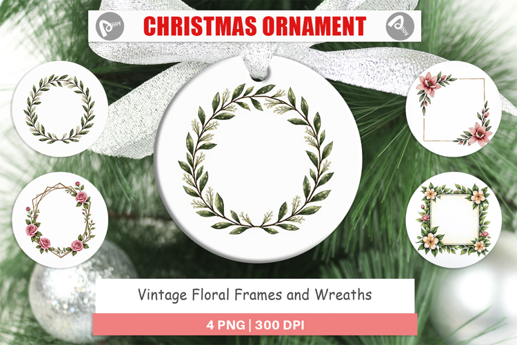 Vintage Floral Frames Wreaths Ornament