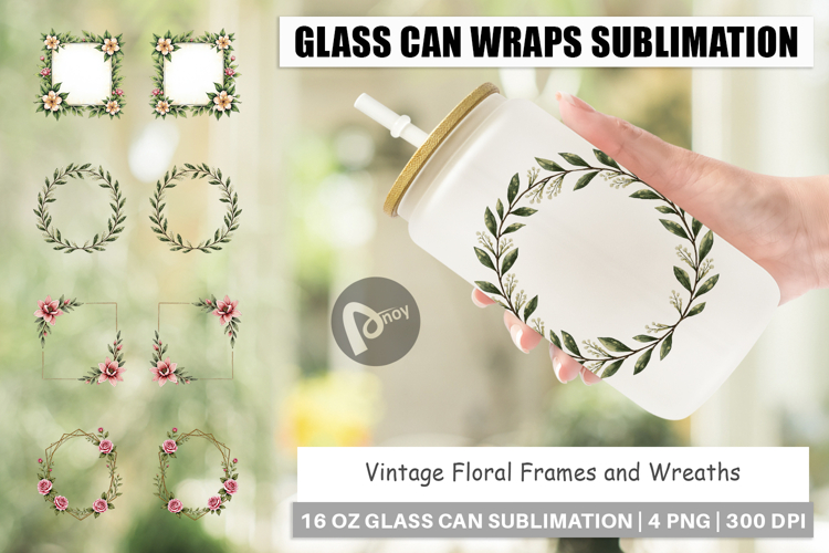 Vintage Floral Frames Wreaths Glass Can