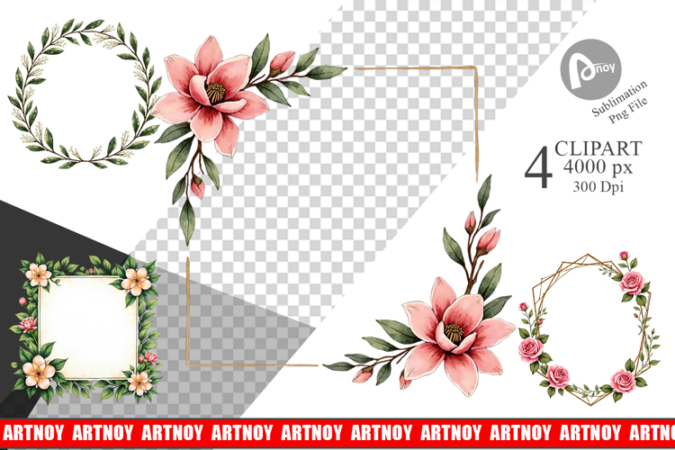 Vintage Floral Frames Wreaths Clipart
