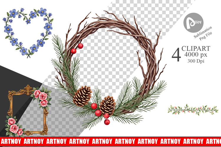 Vintage Floral Frames Wreaths Clipart