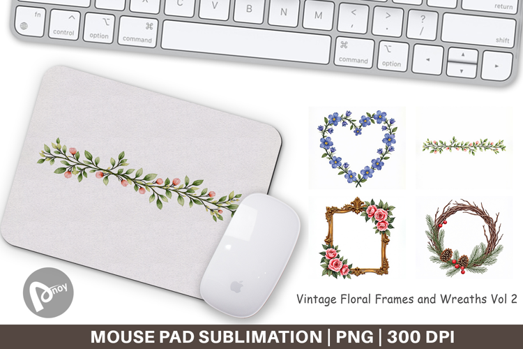 Vintage Floral Frames Wreaths Mouse Pad