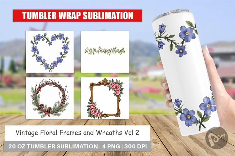 Vintage Floral Frames Wreaths Tumbler