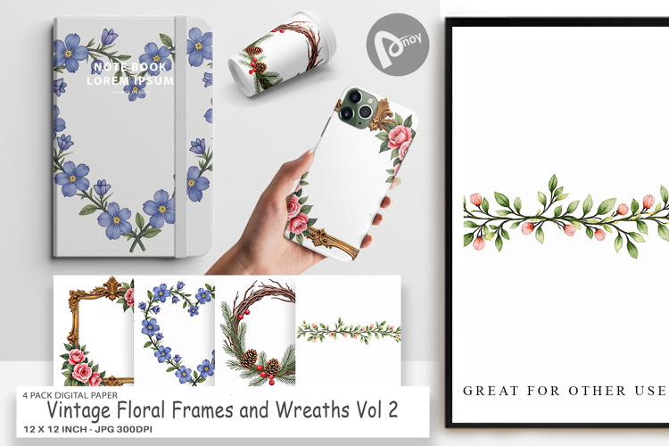 Vintage Floral Wreaths Digital Paper