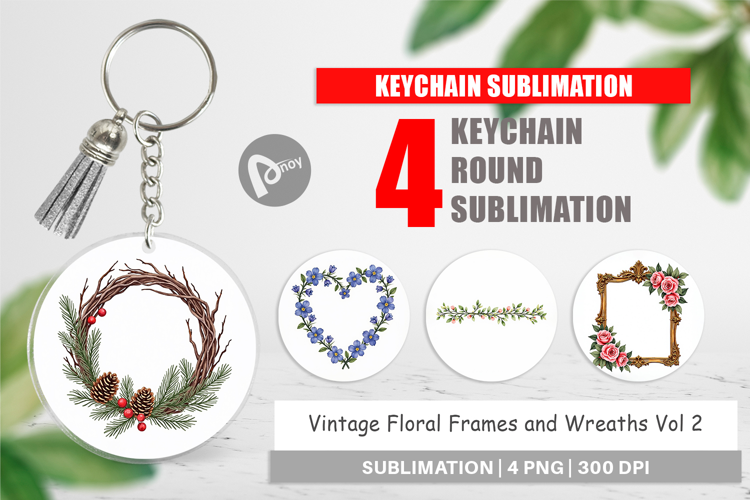 Vintage Floral Frames Wreaths Keychain