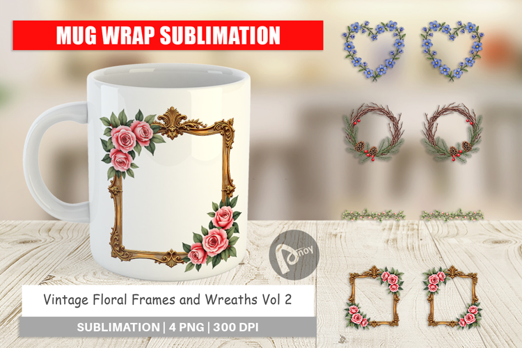 Vintage Floral Frames Wreaths Mug Wrap