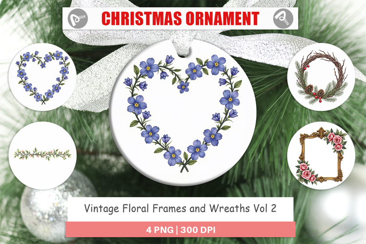Vintage Floral Frames Wreaths Ornament