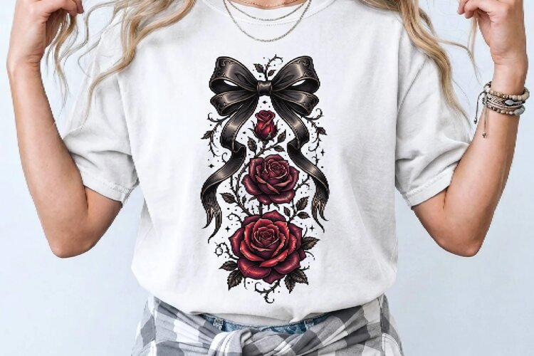 Vintage Floral Gothic Tattoo Red Roses PNG example image 1