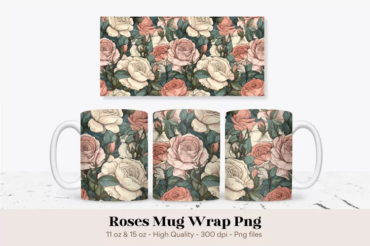 Vintage Floral Mug Wrap | Rose Mug Wrap | Mug Sublimation
