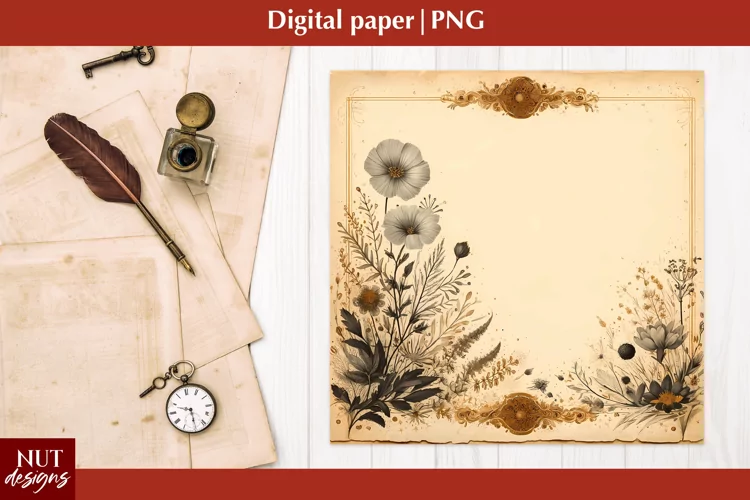 Vintage Digital paper Mothers day Ink floral paper scrapbook