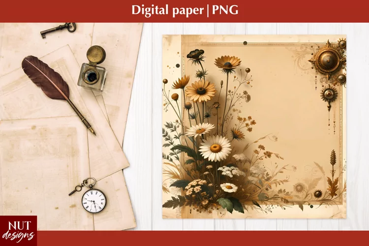 Vintage Digital paper Mothers day floral Old paper scrapbook