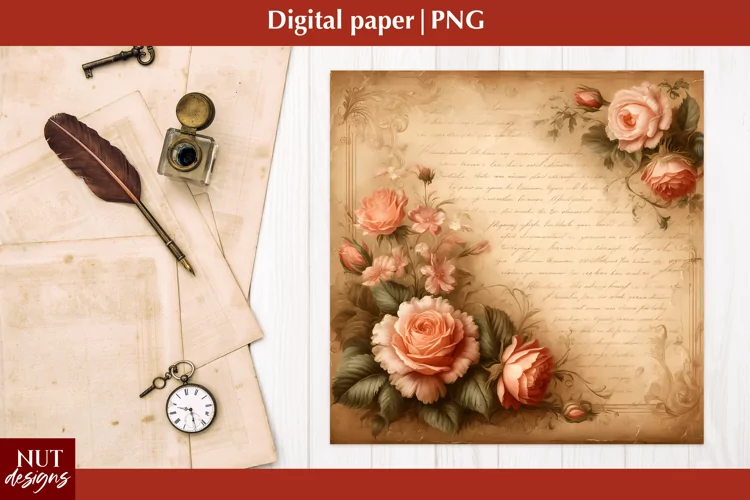 Vintage Digital paper Flowers scrapbooking Retro paper