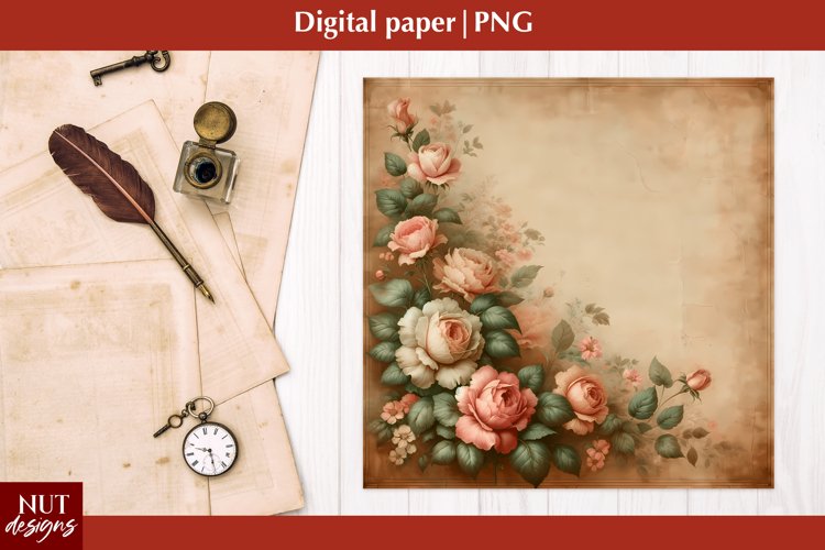 Vintage Digital paper Mothers day Vintage roses Old paper
