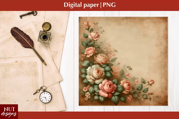 Vintage Digital paper Mothers day Vintage roses Old paper