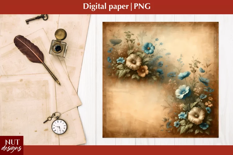 Vintage Digital paper Flowers scrapbooking Retro paper