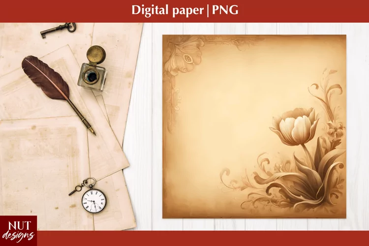 Vintage Digital paper Flowers scrapbooking Retro paper