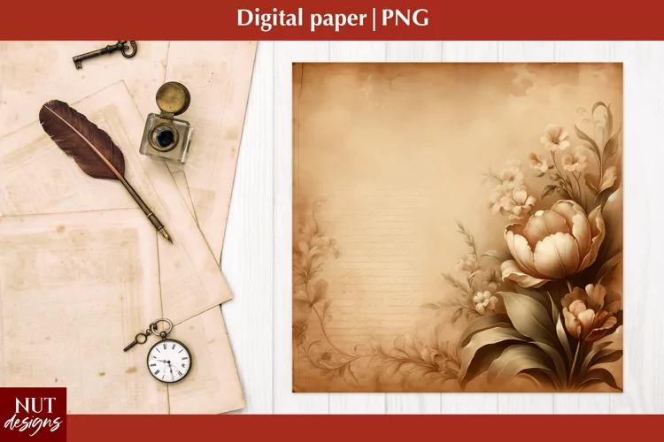 Vintage Digital paper Mothers day Ink floral paper scrapbook