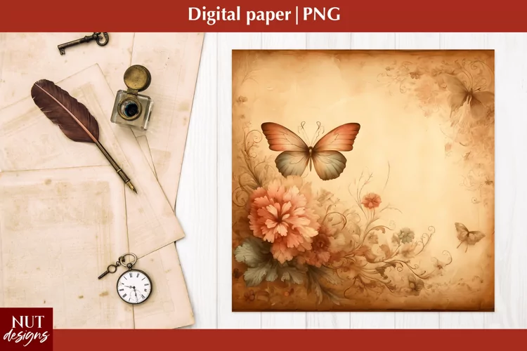 Vintage Digital paper Flowers scrapbooking Retro paper