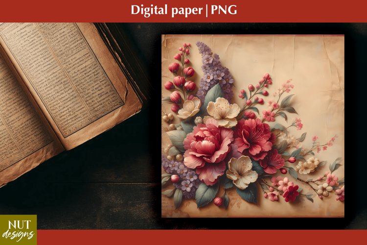 Vintage Digital paper Flowers scrapbooking, 3D flowers example image 1