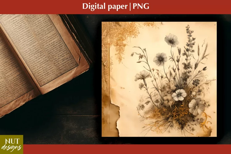 Vintage Digital paper Mothers day floral Old paper scrapbook