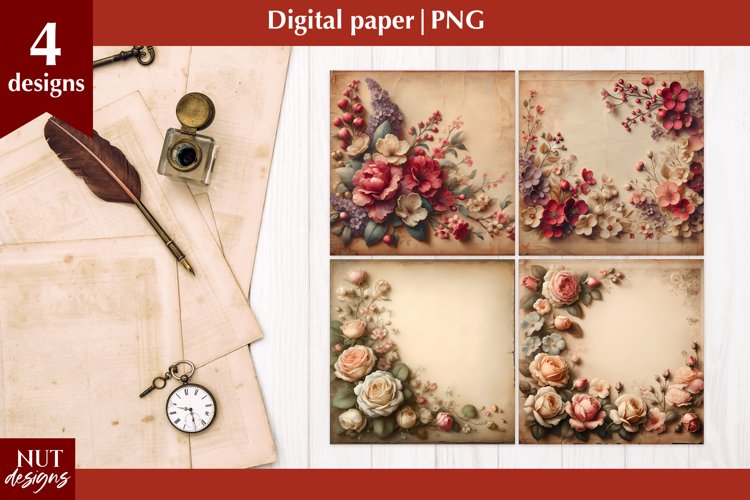 Vintage Digital paper Mothers day floral Old paper scrapbook example image 1