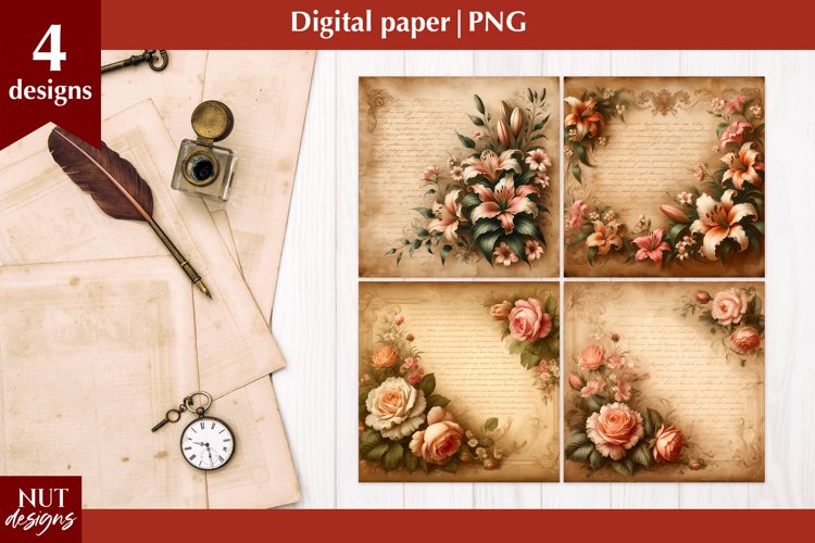 Vintage Digital paper Mothers day floral Old paper scrapbook