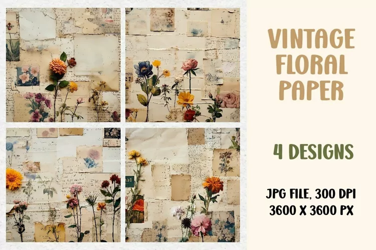 Vintage Flowers, Digital Paper