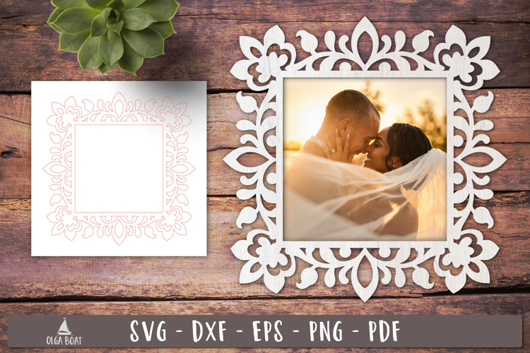 Vintage Floral Square Frame SVG Laser Cut