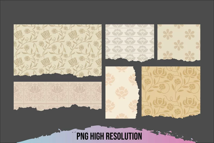 Vintage Floral Pattern Torn Paper