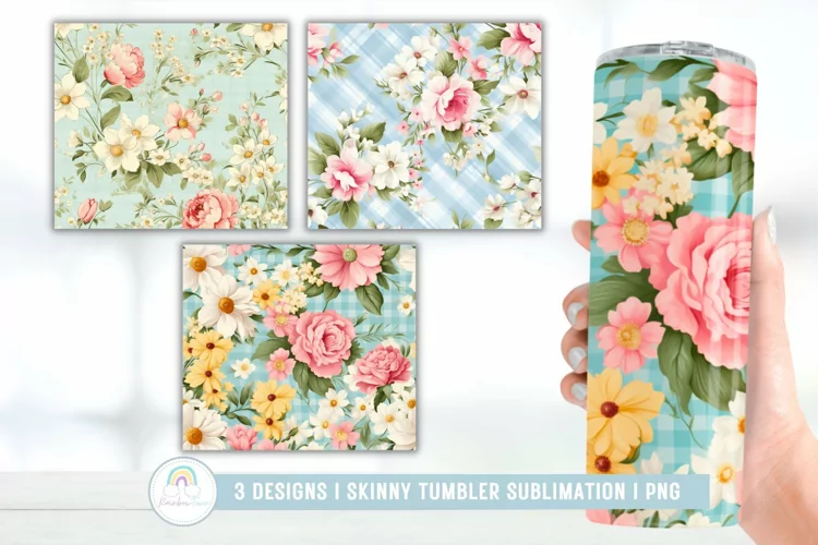 Vintage Floral Seamless Tumbler Sublimation Designs