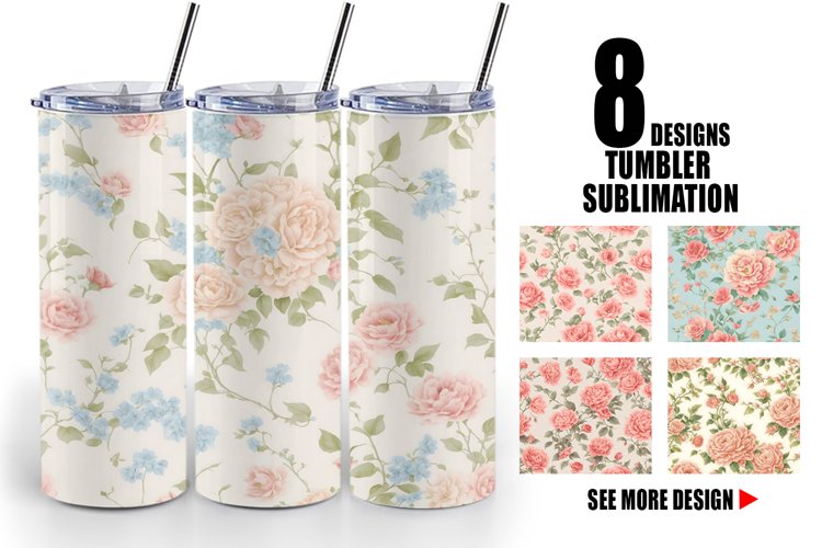 Vintage floral wallpaper Tumbler Sublimation Wrap example image 1