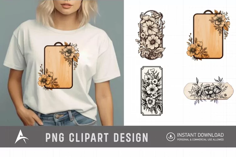Watercolor Vintage Floral Wooden Board Clipart