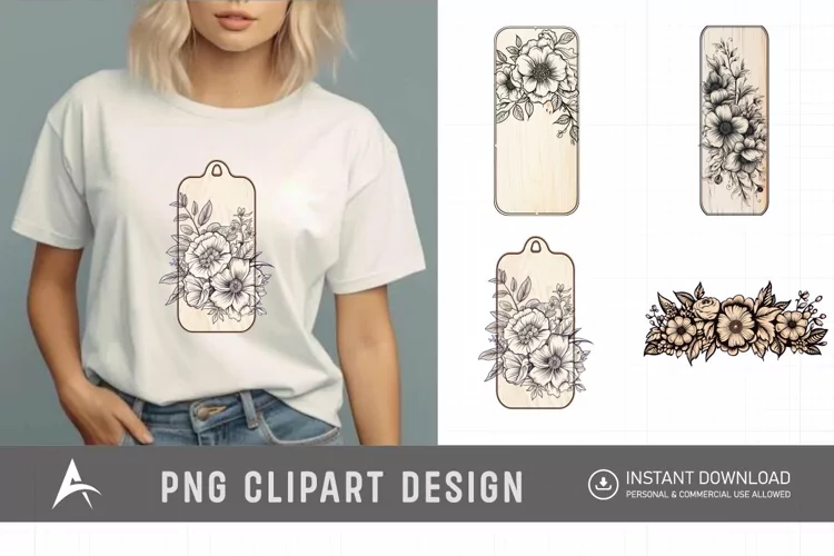 Watercolor Vintage Floral Wooden Board Clipart