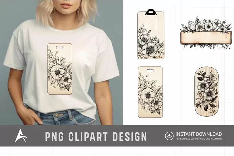 Watercolor Vintage Floral Wooden Board Clipart