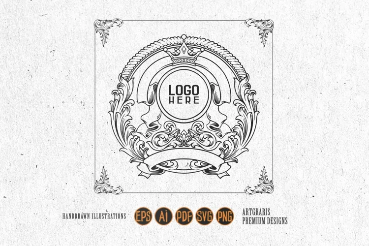 Vintage flourish badge label frame luxury crown ornament SVG
