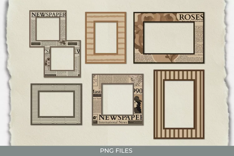 Vintage Flower Article in Newspaper Seamless Pattern Frame