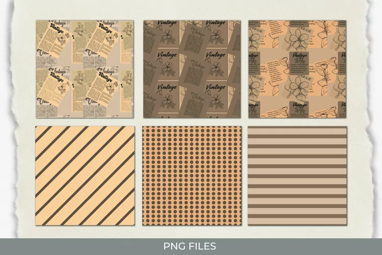 Vintage Flower Article in Newspaper Pattern Paper Packs