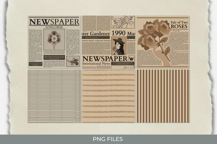 Vintage Flower Newspaper Seamless Pattern Paper Pack